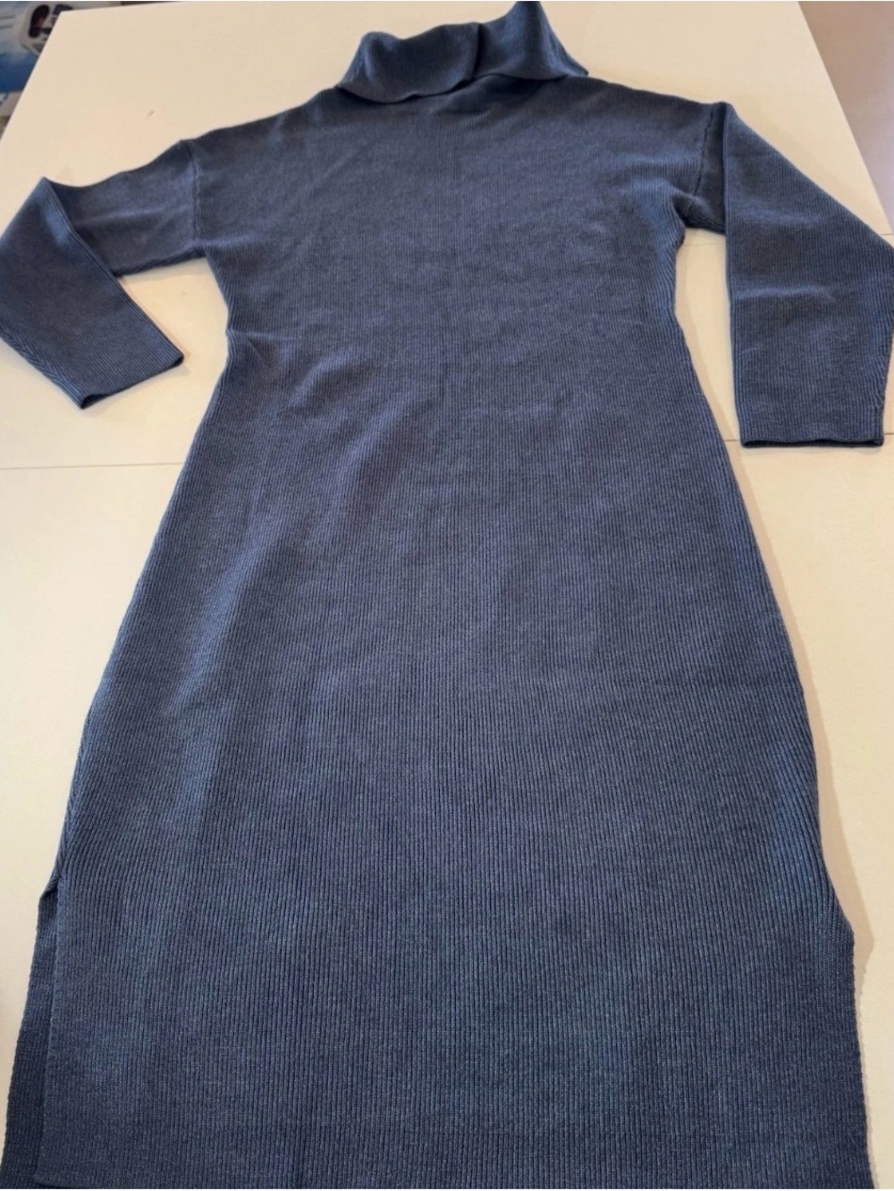 ⁠Caracilia Turtleneck Ribbed Knit Sweater Dress Blue M NWT⁠